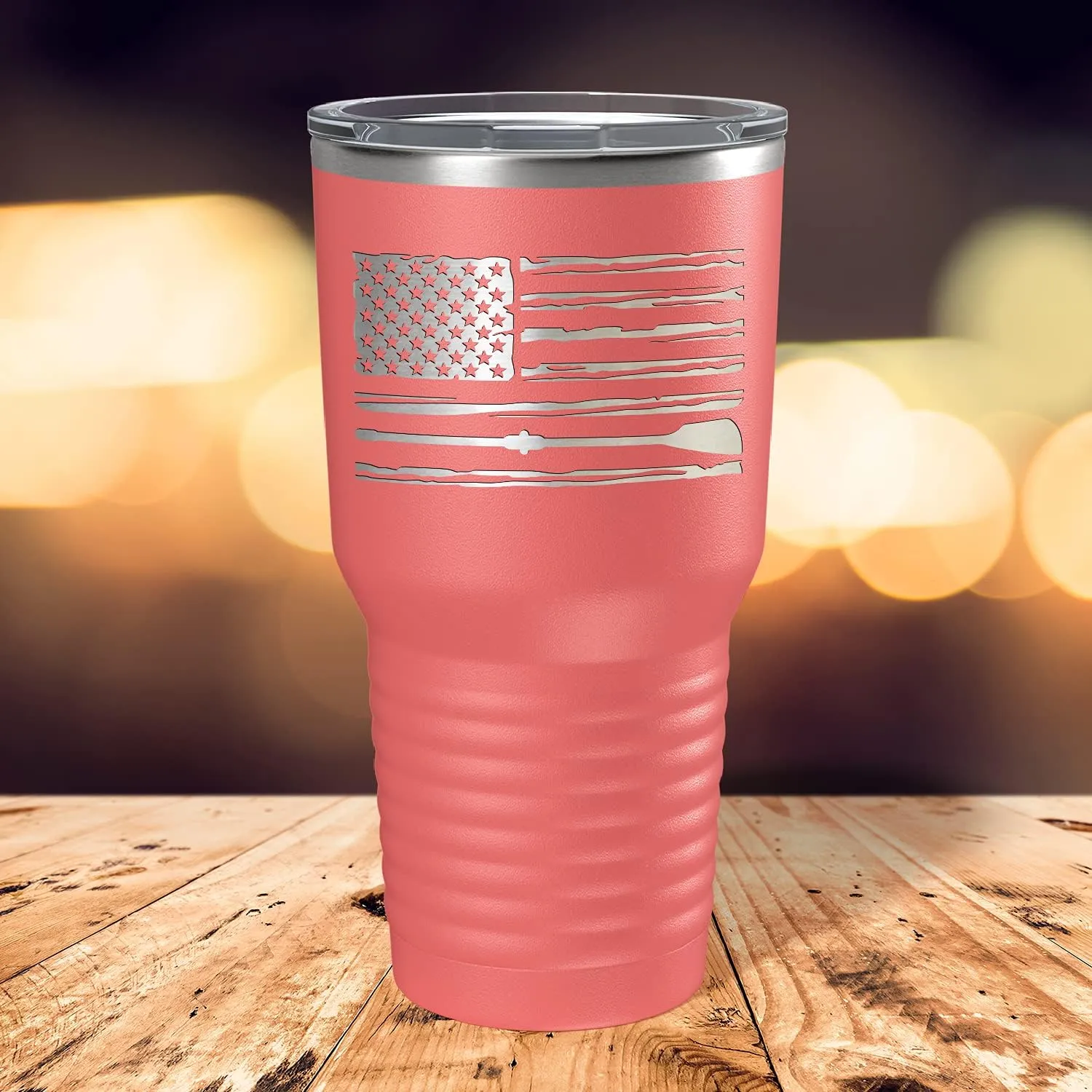 Crew American Flag Laser Engraved Guava 30 oz Stainless Steel Tumbler Rowing Crew Gift with Lid Insulated Cup