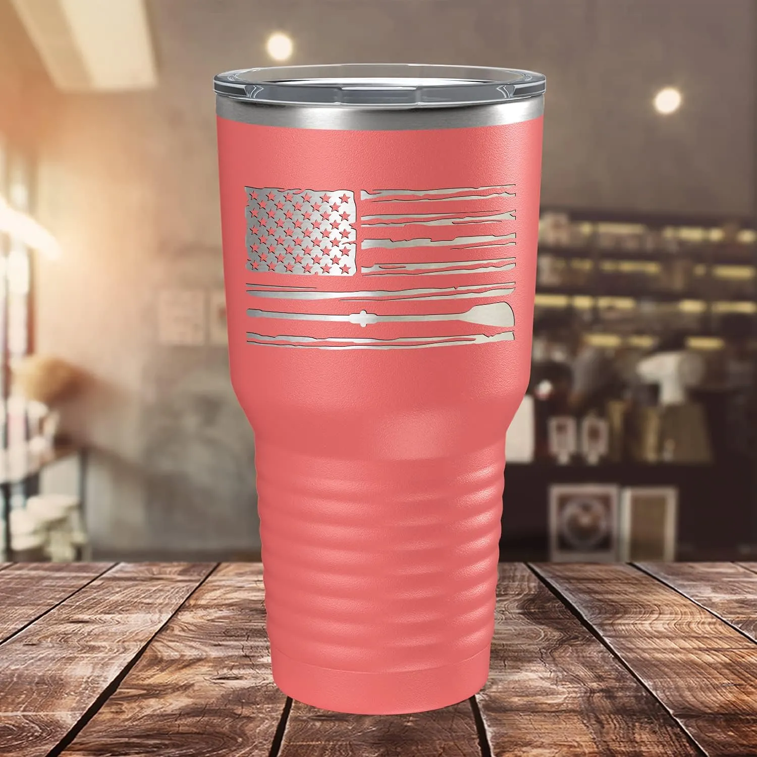 Crew American Flag Laser Engraved Guava 30 oz Stainless Steel Tumbler Rowing Crew Gift with Lid Insulated Cup