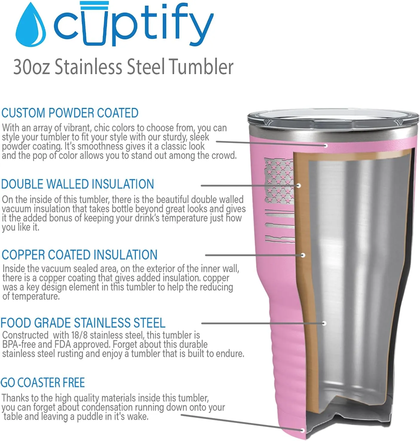 Crew American Flag Laser Engraved Lilac 30 oz Stainless Steel Tumbler Rowing Crew Gift with Lid Insulated Cup