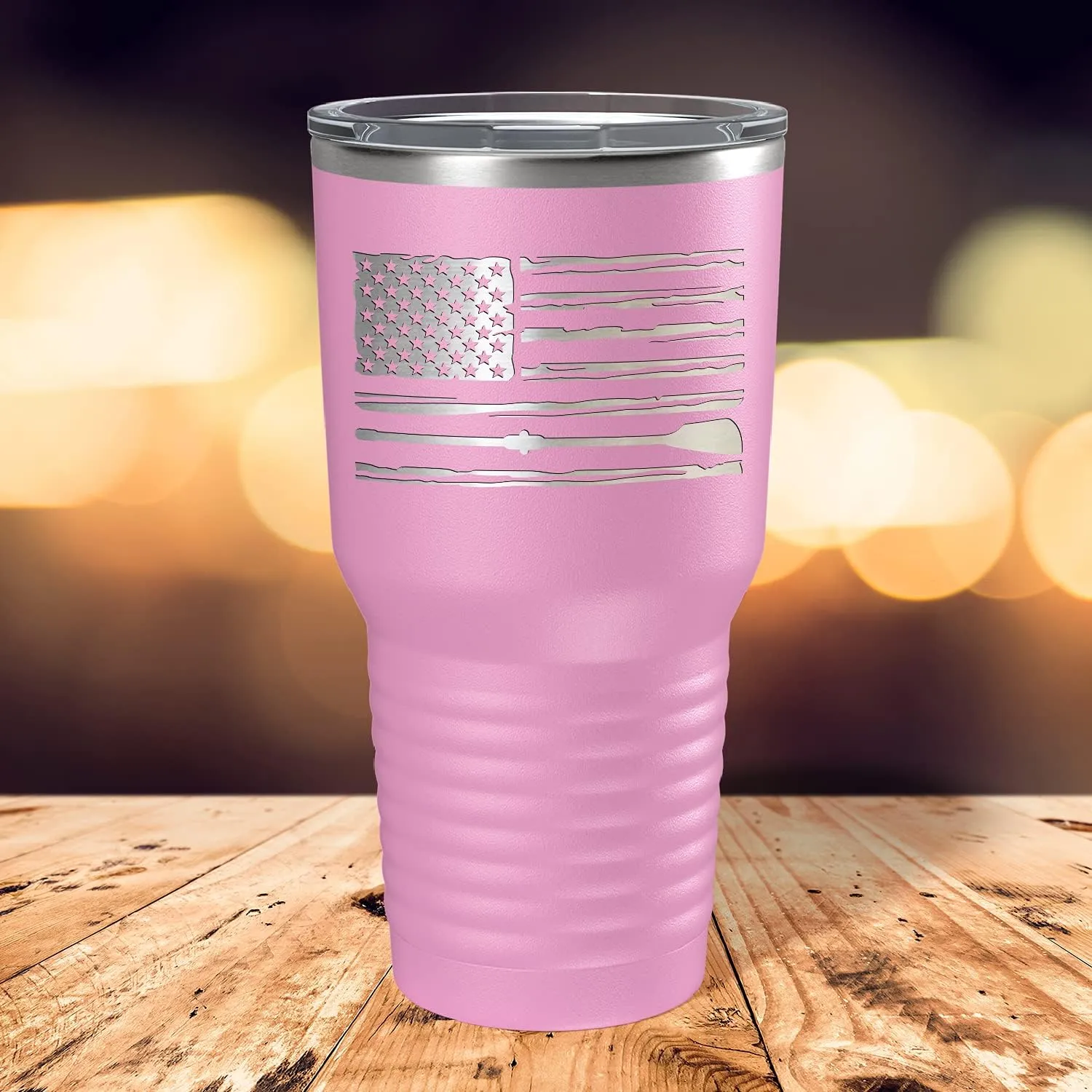 Crew American Flag Laser Engraved Lilac 30 oz Stainless Steel Tumbler Rowing Crew Gift with Lid Insulated Cup