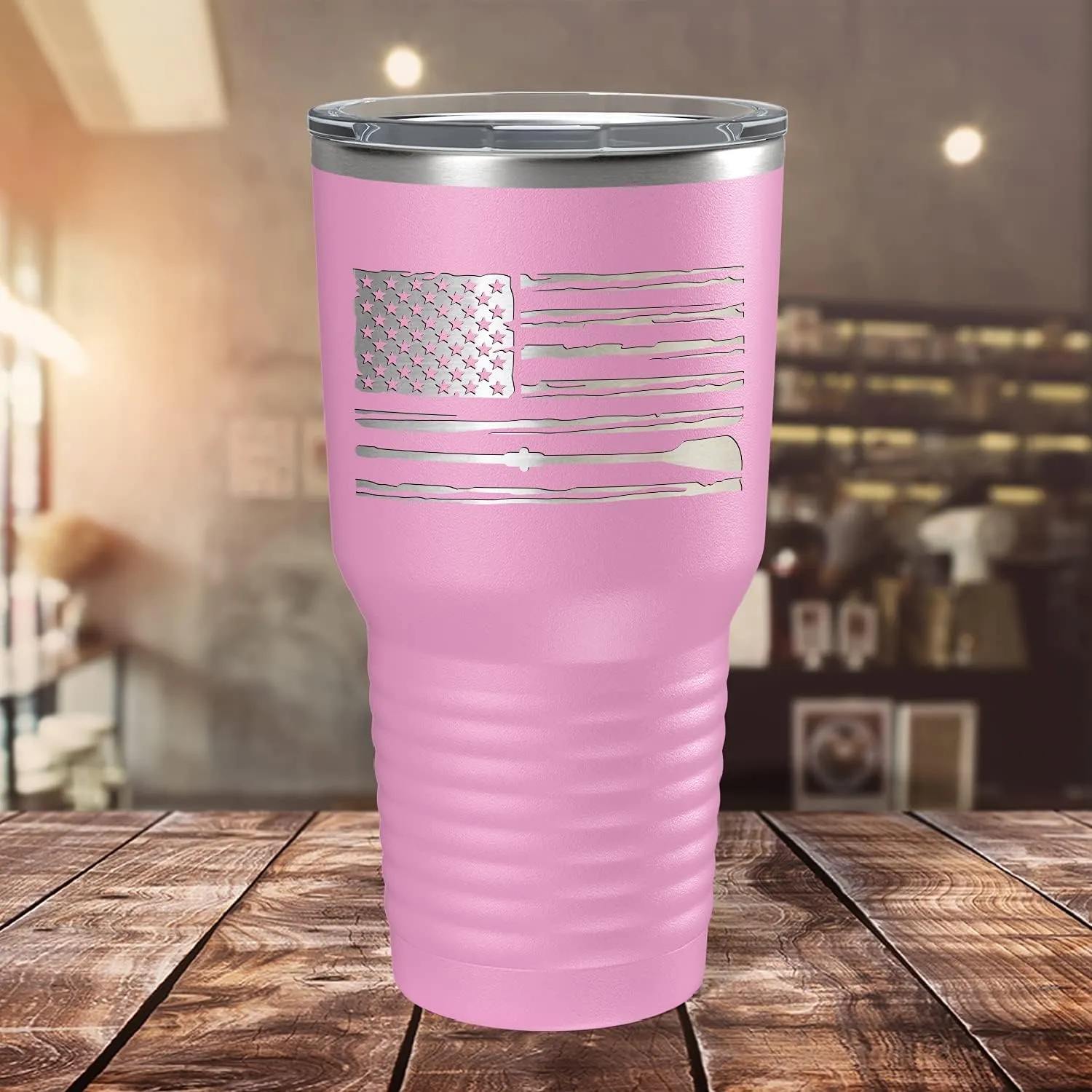 Crew American Flag Laser Engraved Lilac 30 oz Stainless Steel Tumbler Rowing Crew Gift with Lid Insulated Cup