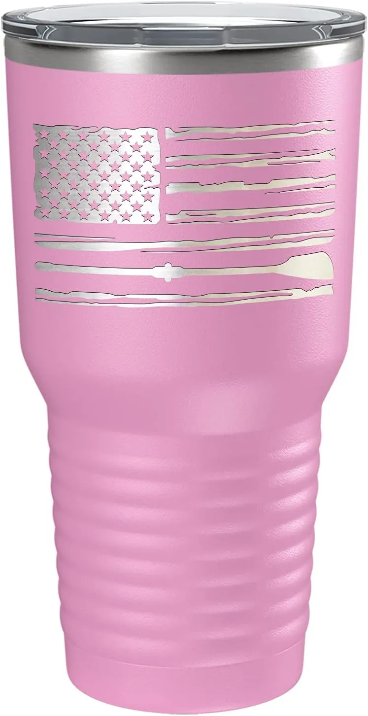 Crew American Flag Laser Engraved Lilac 30 oz Stainless Steel Tumbler Rowing Crew Gift with Lid Insulated Cup
