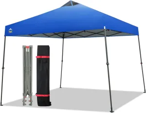 CROWN SHADES Pop Up Canopy - 11x11 Base Canopy Tent with One Push Setup - Pop Up Tent for Events, Parties, Camping - Gazebo with STO-N-Go Cover Bag, Silver Coated 9x9 Top, Blue