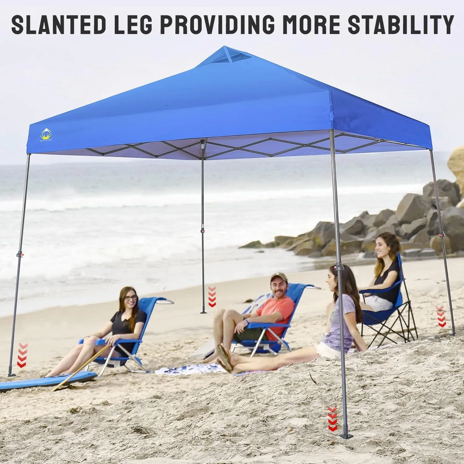 CROWN SHADES Pop Up Canopy - 11x11 Base Canopy Tent with One Push Setup - Pop Up Tent for Events, Parties, Camping - Gazebo with STO-N-Go Cover Bag, Silver Coated 9x9 Top, Blue