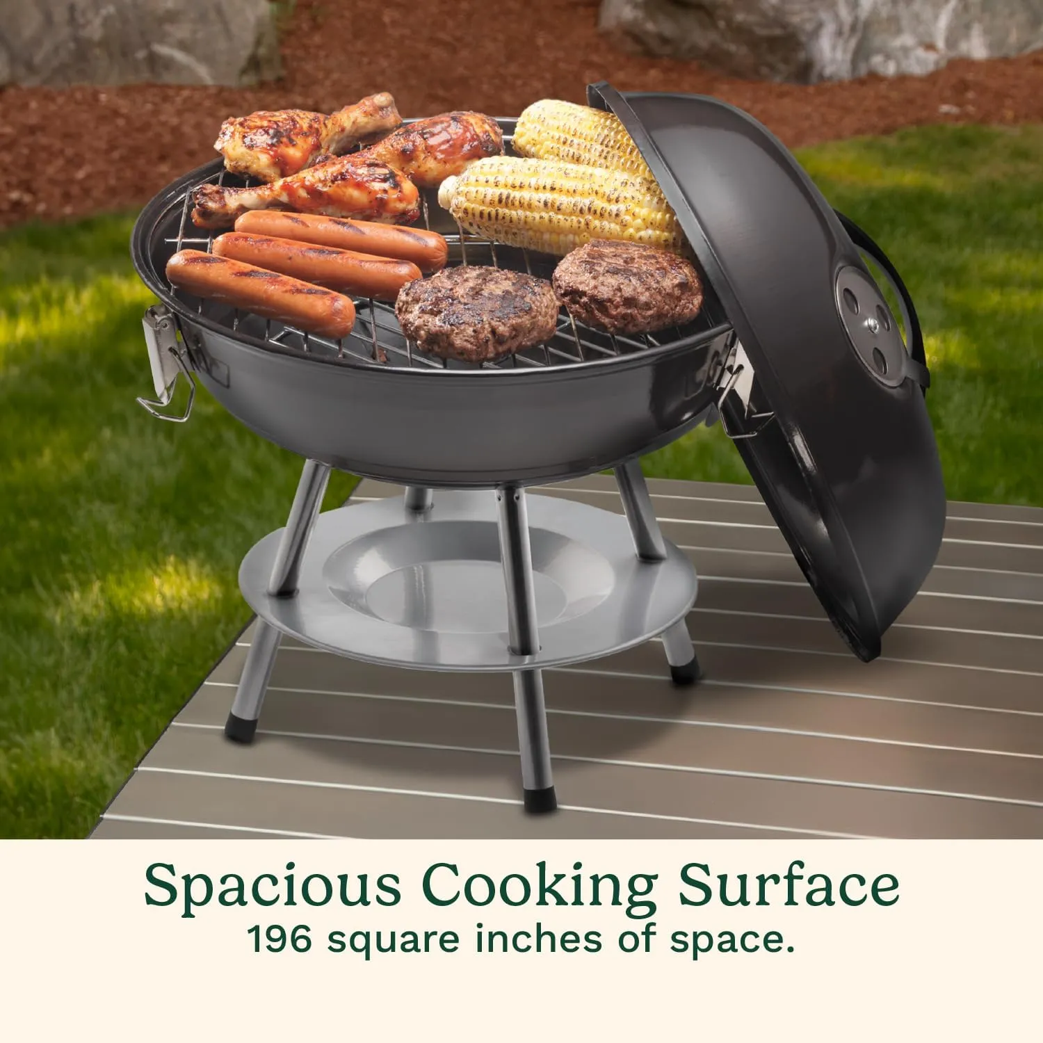 Cuisinart 14" Portable Charcoal Grill, Tabletop Outdoor Small Grill with Locking Lid and Dual Vents, Chrome Plated Travel Size BBQ Perfect for Camping, Tailgates, Cookouts, Black