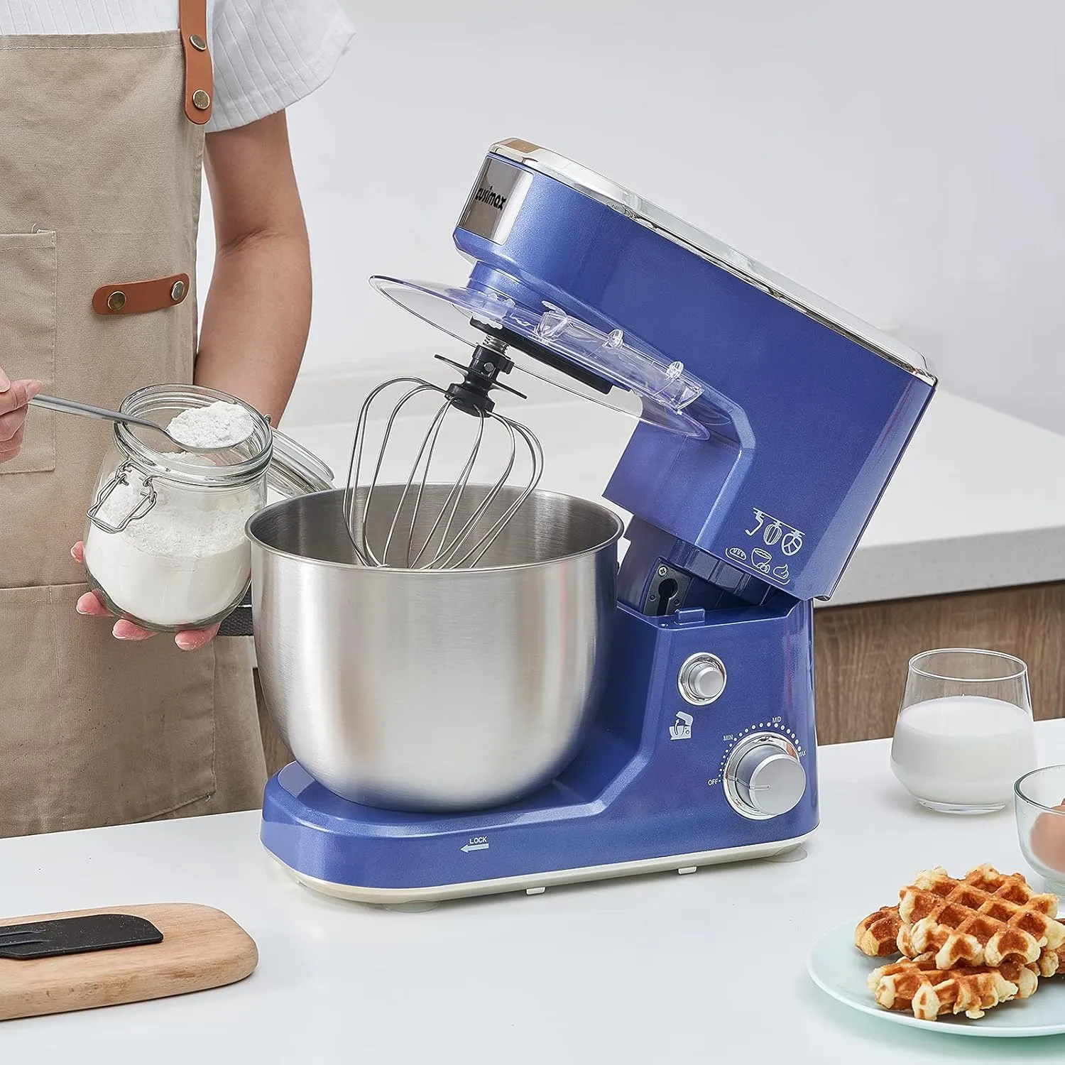 CUSIMAX Stand Mixer, 5-QT Stainless Steel Bowl Food Mixer, Tilt-Head Kitchen Electric Mixer with Dough Hook, Mixing Beater and Whisk, Splash Guard, Blue