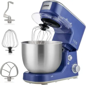 CUSIMAX Stand Mixer, 5-QT Stainless Steel Bowl Food Mixer, Tilt-Head Kitchen Electric Mixer with Dough Hook, Mixing Beater and Whisk, Splash Guard, Blue