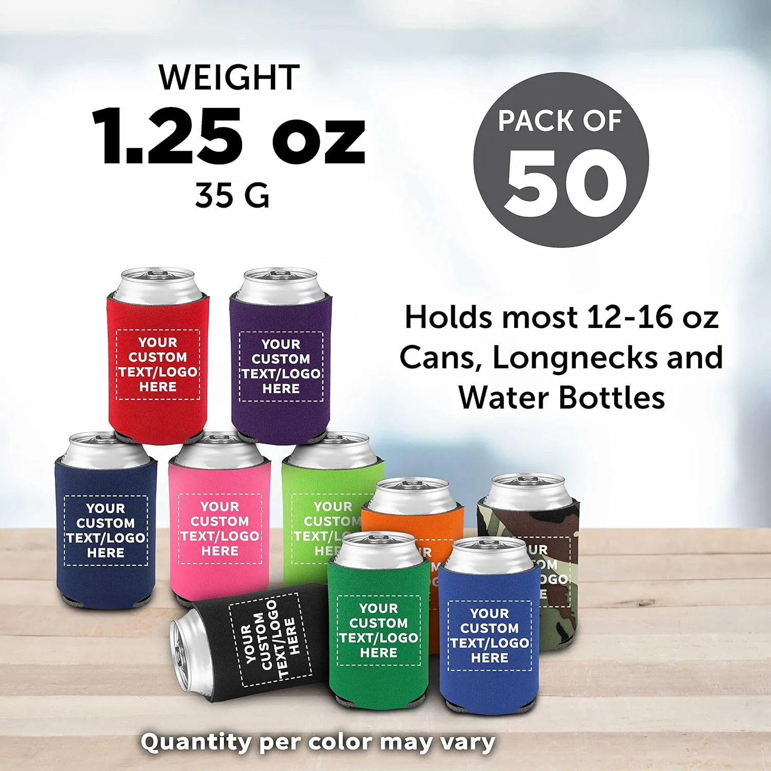 Custom Assorted Collapsible Can Coolers Set of 50, Personalized Bulk Pack - Keeps Your Drink Cold, Great for Beer, Soda and other Beverages - Assorted