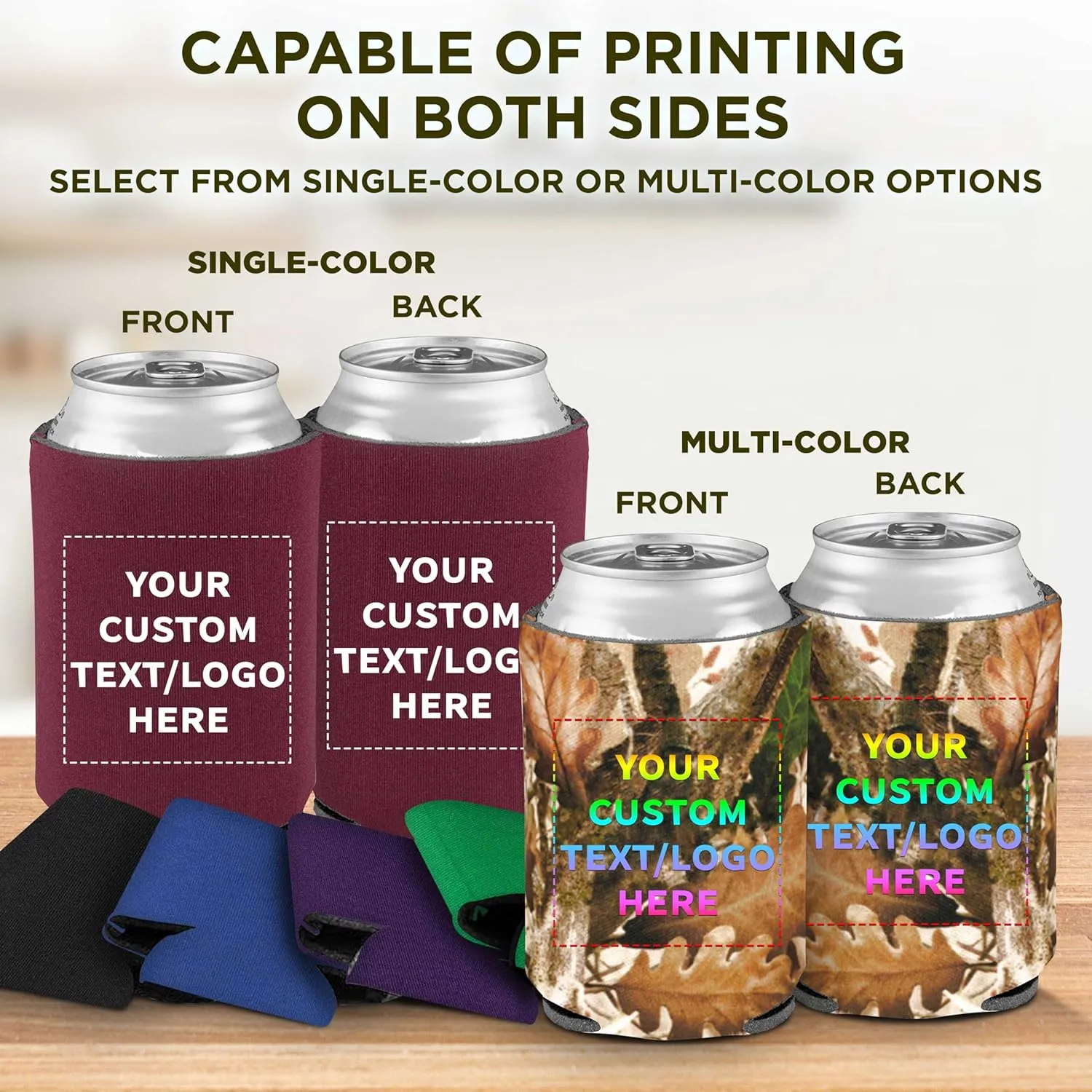 Custom Assorted Collapsible Can Coolers Set of 50, Personalized Bulk Pack - Keeps Your Drink Cold, Great for Beer, Soda and other Beverages - Assorted