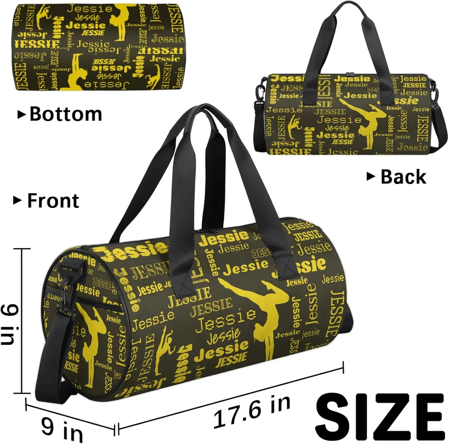 Custom Gymnastics Duffel Bag Personalized Sports Bag with Name Overnight Weekender Duffel Bag Customized Gym Sport Gifts for Women Men, Gold