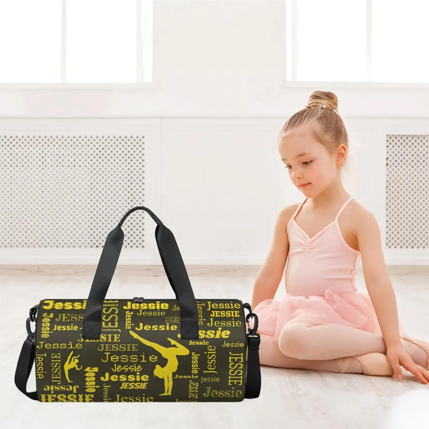Custom Gymnastics Duffel Bag Personalized Sports Bag with Name Overnight Weekender Duffel Bag Customized Gym Sport Gifts for Women Men, Gold
