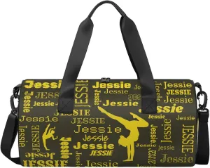 Custom Gymnastics Duffel Bag Personalized Sports Bag with Name Overnight Weekender Duffel Bag Customized Gym Sport Gifts for Women Men, Gold