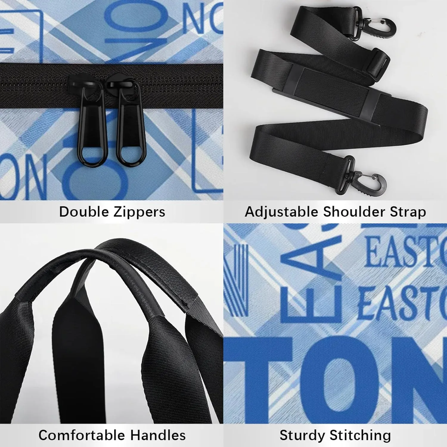 Custom Sport Gym Duffel Bag with Name Round Personalized Travel Overnight Bag Waterproof Customized Dance Bag Carry-On Tote 17.6in, Blue Checked