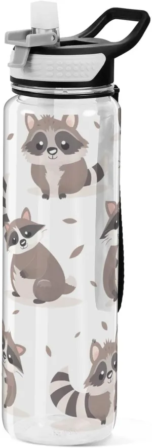 Cute Raccoon Water Bottle with Straw,32oz Tritan Wide Mouth Leakproof Sports Water Bottle BPA Free Reusable Plastic Clear Bottle for Gym and Outdoor