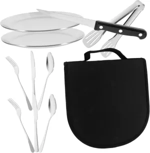 Cutter Fork Spoon Kit 10-Piece Stainless Steel Cutlery Black Forks and Spoons Set Camping Cutlery Set Kit