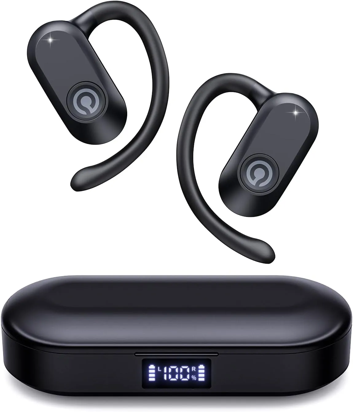 CXK Open Ear Headphones, Bluetooth 5.4 True Wireless Earbuds with 60Hrs Playtime & Digital Display, 0.27oz Lightweight Design Air Conduction Headphones with Mic, IPX6 Fit Cycling, Running, Black