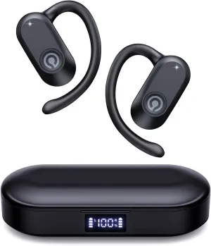 CXK Open Ear Headphones, Bluetooth 5.4 True Wireless Earbuds with 60Hrs Playtime & Digital Display, 0.27oz Lightweight Design Air Conduction Headphones with Mic, IPX6 Fit Cycling, Running, Black