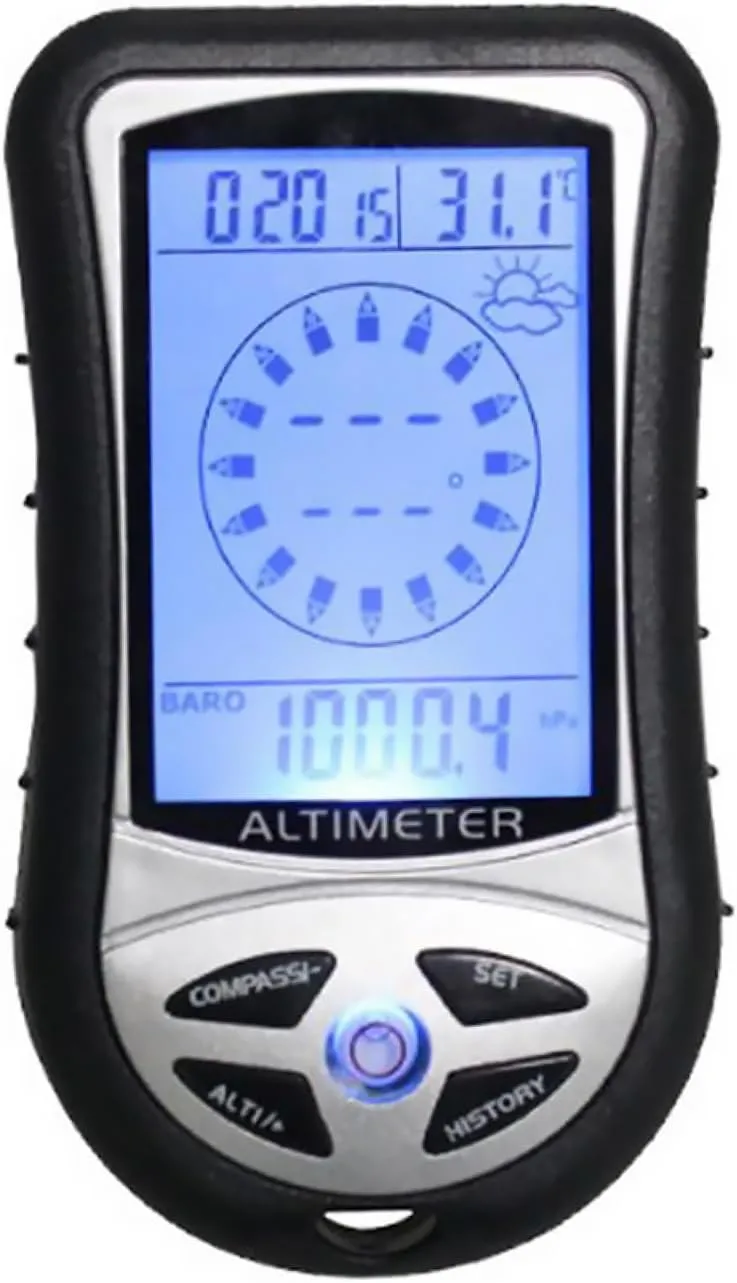 DAGIJIRD Electronic Digital Altimeter 8 in 1 Multifunction LCD Backlight Mini Altimeter Barometer Compass Thermometer Weather Forecast Calendar
