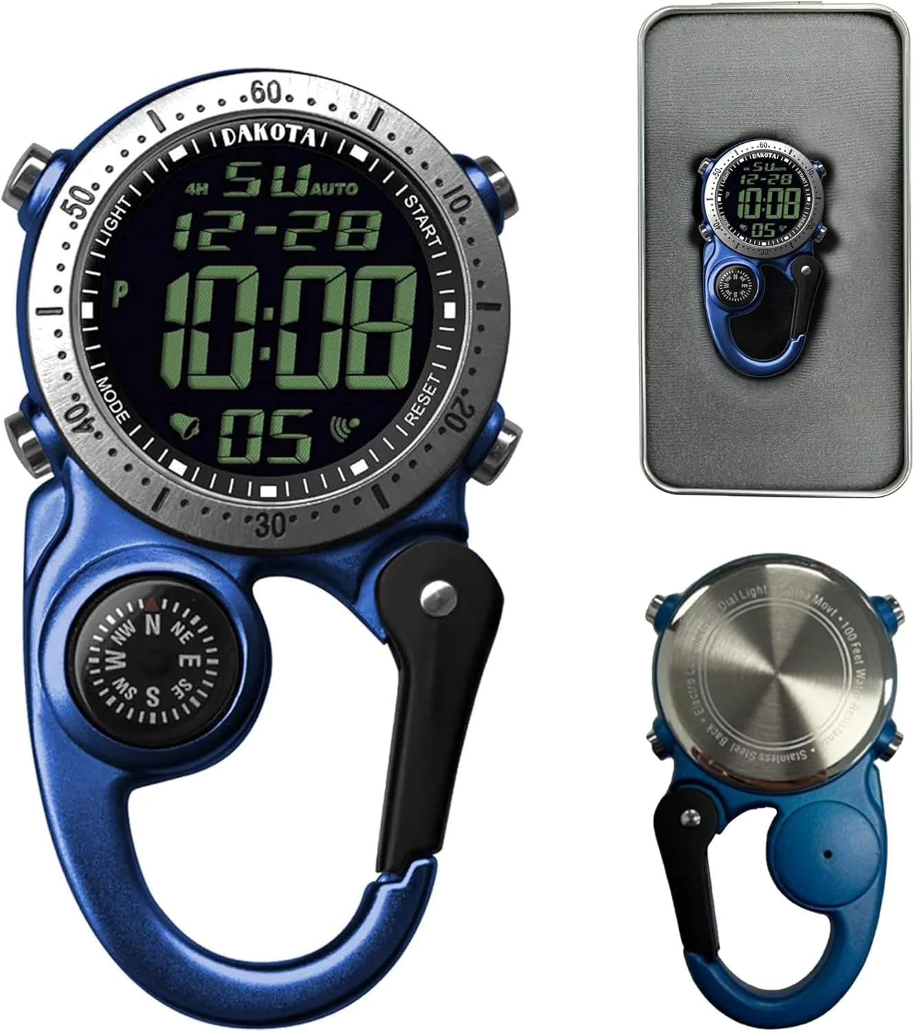 Dakota Digital Backpacker Clip, Fob and Pocket Watch, Alarm, Stopwatch, Timer and Dual Time, Outdoor Gifts for Men and Women, Tactical Digital Watch