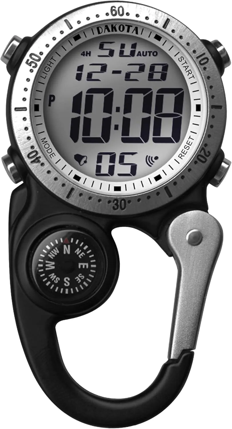 Dakota Digital Backpacker Clip, Fob and Pocket Watch, Alarm, Stopwatch, Timer and Dual Time, Outdoor Gifts for Men and Women, Tactical Digital Watch
