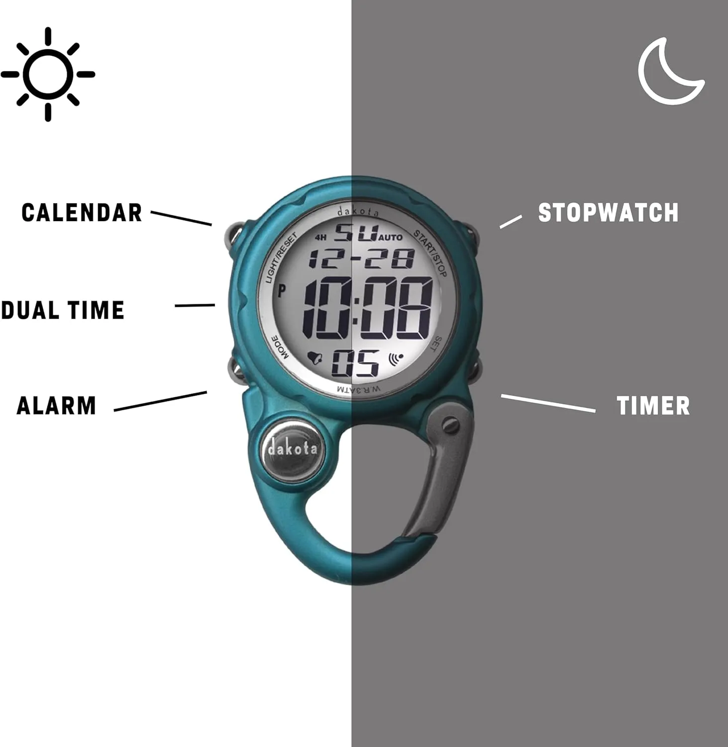 Dakota Digital Clip, Alarm, Stopwatch, Timer and Dual Time, Quality Pocket and Fob Watch, Premium Durability Outdoor Gifts for Men, Tactical Digital Clip on Watch