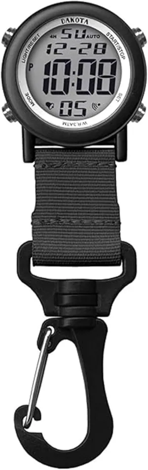 Dakota Digital Clip, Clip Watch, Alarm, Fob Watch, Timer and Dual Time, Outdoor Gifts for Men and Women, Use for Fishing Hunting, and More