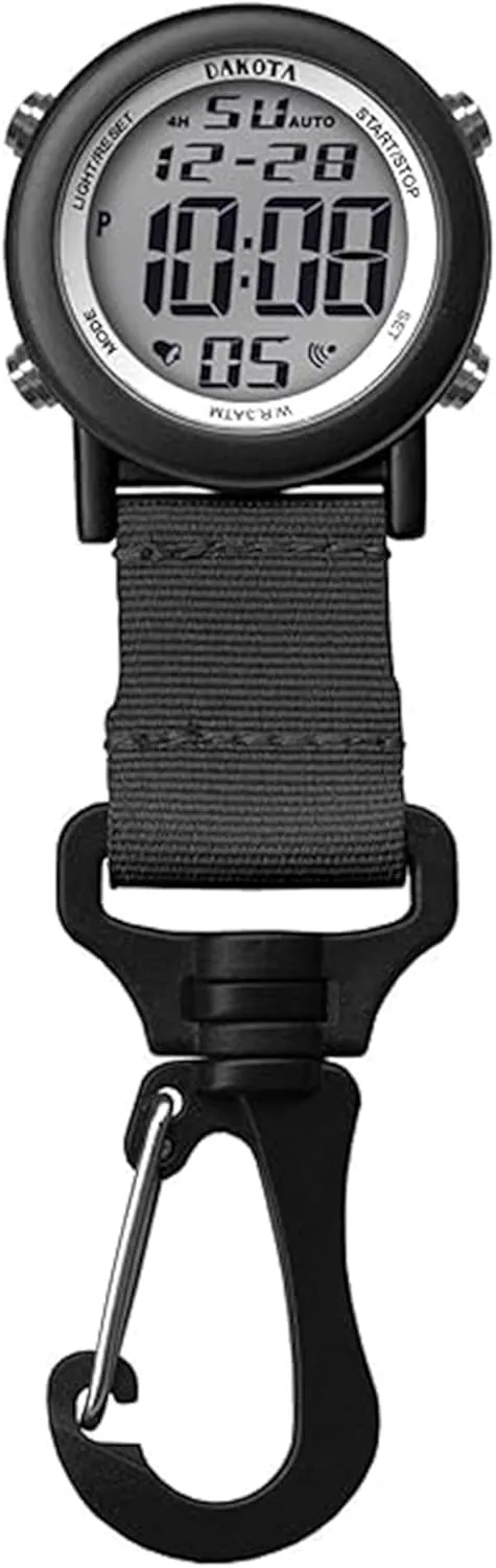 Dakota Digital Clip, Clip Watch, Alarm, Fob Watch, Timer and Dual Time, Outdoor Gifts for Men and Women, Use for Fishing Hunting, and More