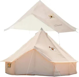 DANCHEL OUTDOOR 4 Season Canvas Bell Tent with Waterproof Rain Fly Tarp with Stove Jack for 6 Person Camping Glamping, 5m/16.4ft