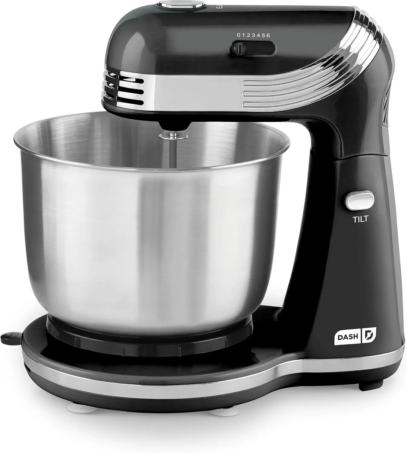 Dash Stand Mixer (Electric Mixer for Everyday Use): 6 Speed Stand Mixer with 3 qt Stainless Steel Mixing Bowl, Dough Hooks & Mixer Beaters for Dressings, Frosting, Meringues & More - Black
