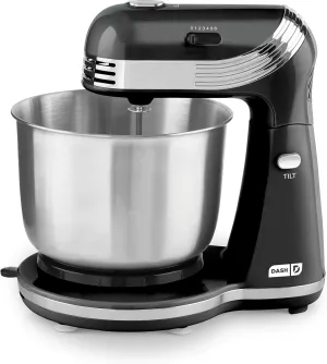 Dash Stand Mixer (Electric Mixer for Everyday Use): 6 Speed Stand Mixer with 3 qt Stainless Steel Mixing Bowl, Dough Hooks & Mixer Beaters for Dressings, Frosting, Meringues & More - Black