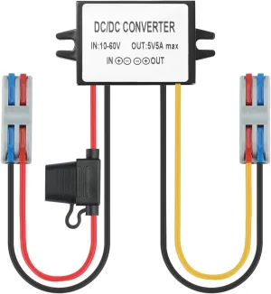 DC 10-60V to 5V Buck Converter Transformer, DC 12V/24V/36V/48V Step-Down to 5V 5A 25W Voltage Converter Power Module Regulator for Golf Carts, Forklifts and Solar Panels.