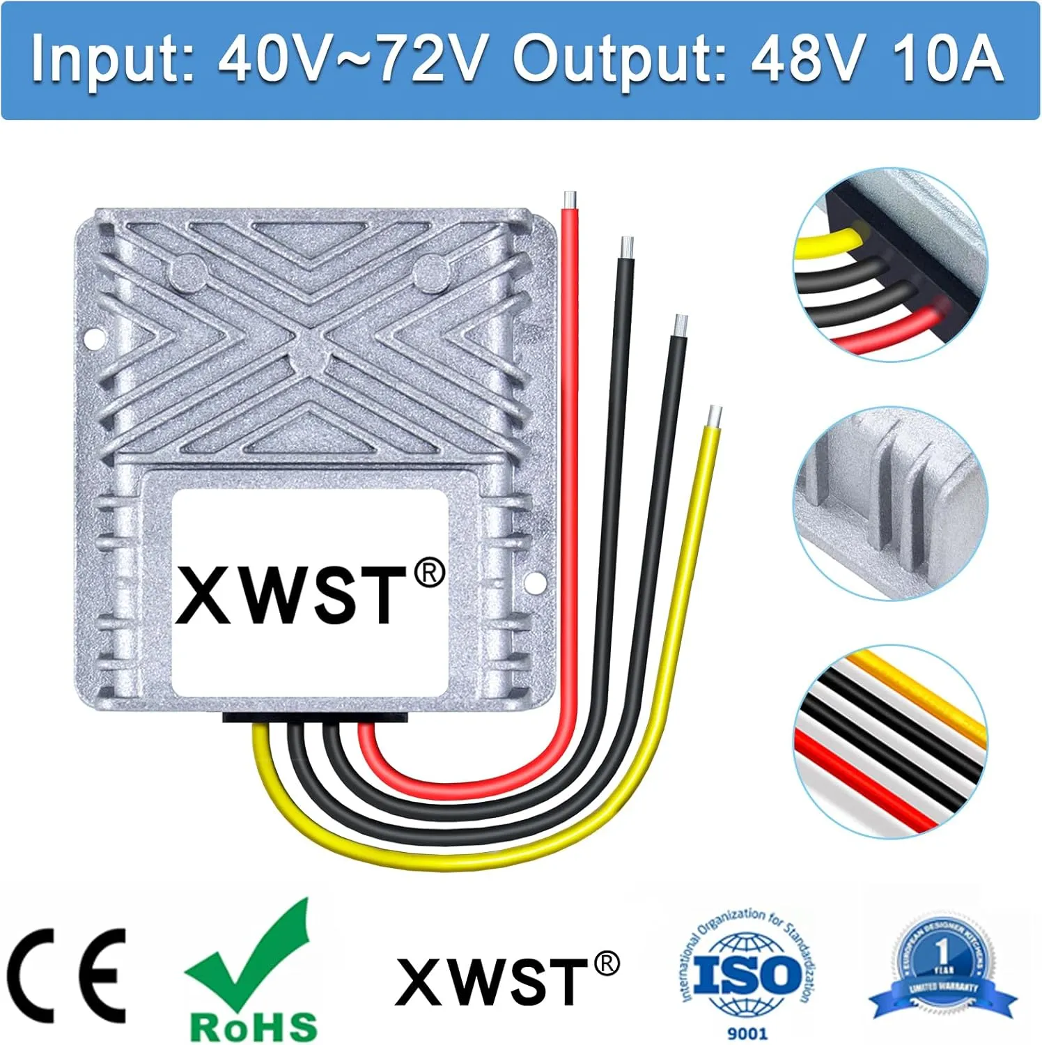 DC DC Stabilizer 40V-72V to 48V Boost Buck Converter 10A 480W Waterproof Voltage Regulator 48Volt Power Module for Golf Cart Car Audio Solar Power System LCD TV LED Display Screen(XW-4072-48-10A-N)