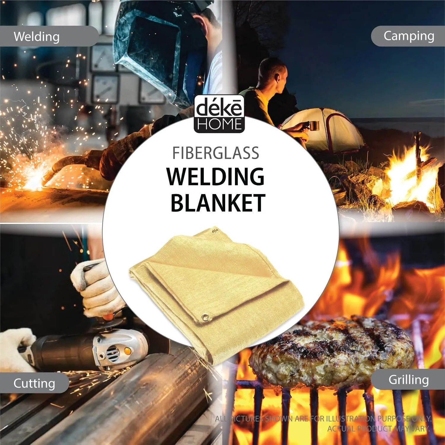 Deke Home - Fireproof Welding Blanket 6x8 ft, Heavy-Duty Fiberglass Fire Shield for Welding, Heat Resistant 1,000°F, Fire Retardant, Fireproof Insulation Blankets for Home, Kitchen & Industrial Use.