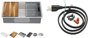 DELTA FAUCET 95B932-32S-SS Lorelai Workstation Kitchen Sink Undermount Stainless Steel Single Bowl with InSinkErator Garbage Disposal Power Cord Kit