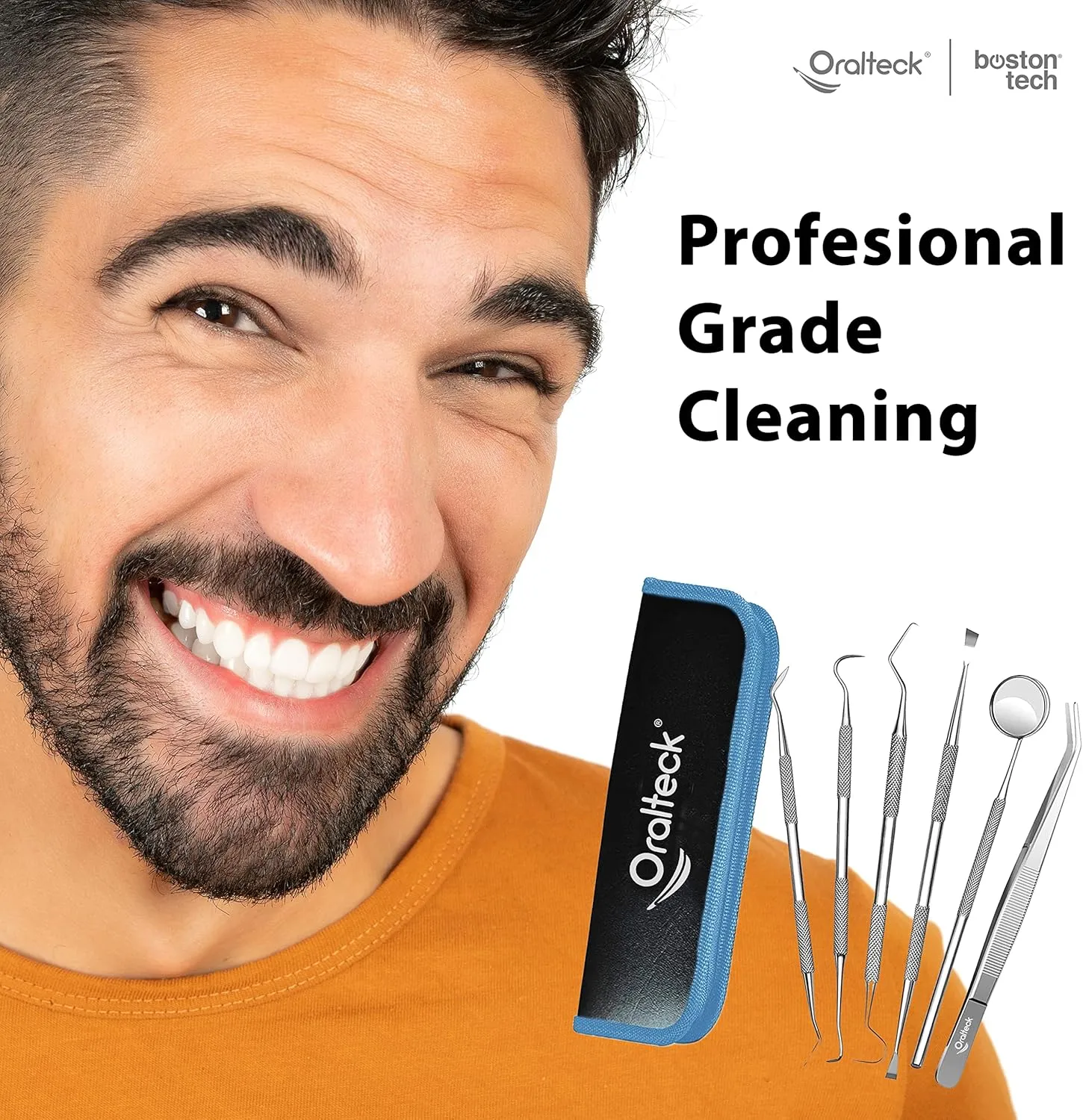 Dental Tools 6 Pack, Professional Stainless Steel Teeth Cleaning Kit with Tooth Scraper, Mirror, Probe and Case - Plaque Remover for Adults, Kids, and Pets (Blue)
