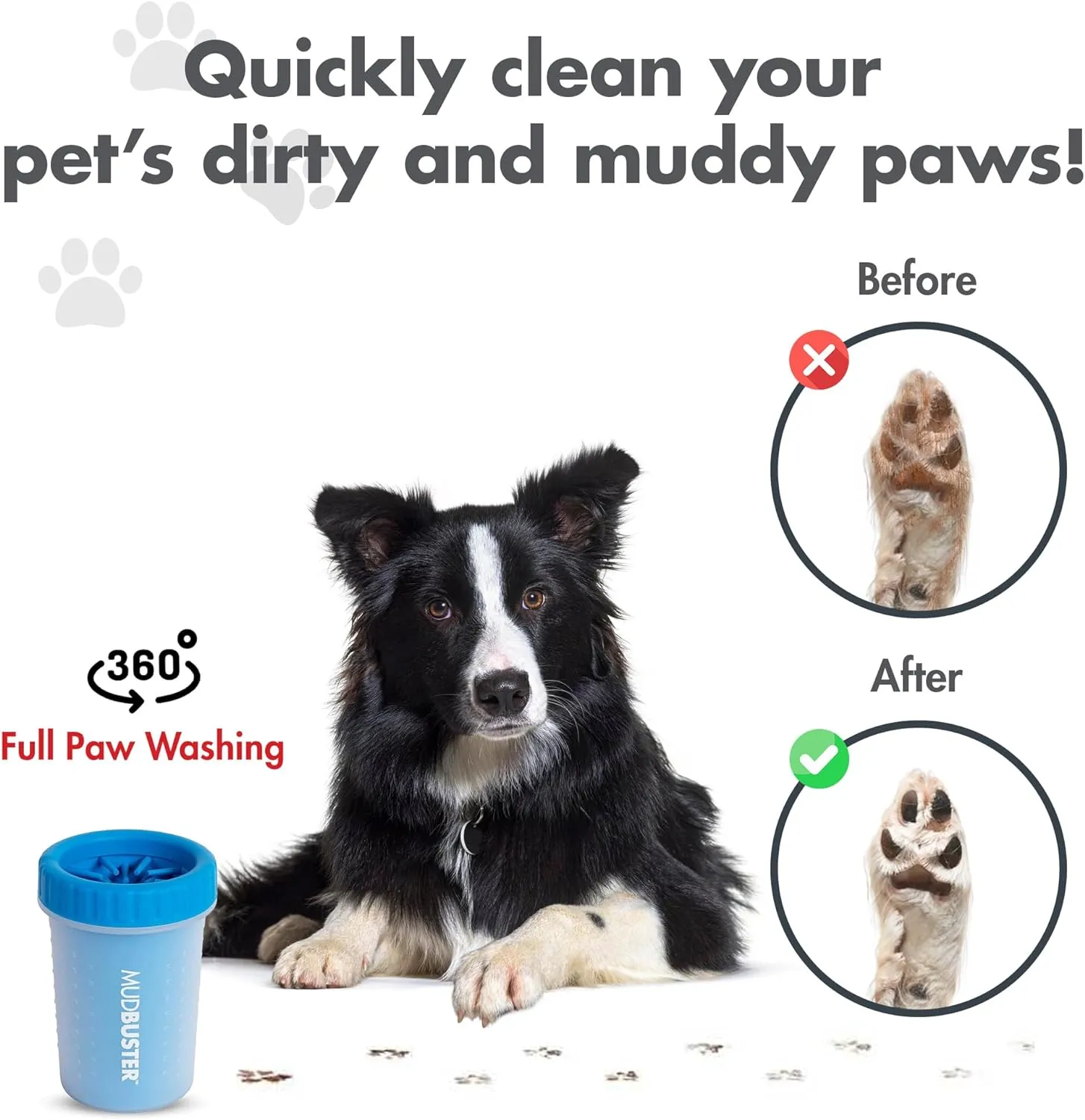 Dexas MudBuster Portable Dog Paw Washer/Paw Cleaner, Medium, Pro Blue