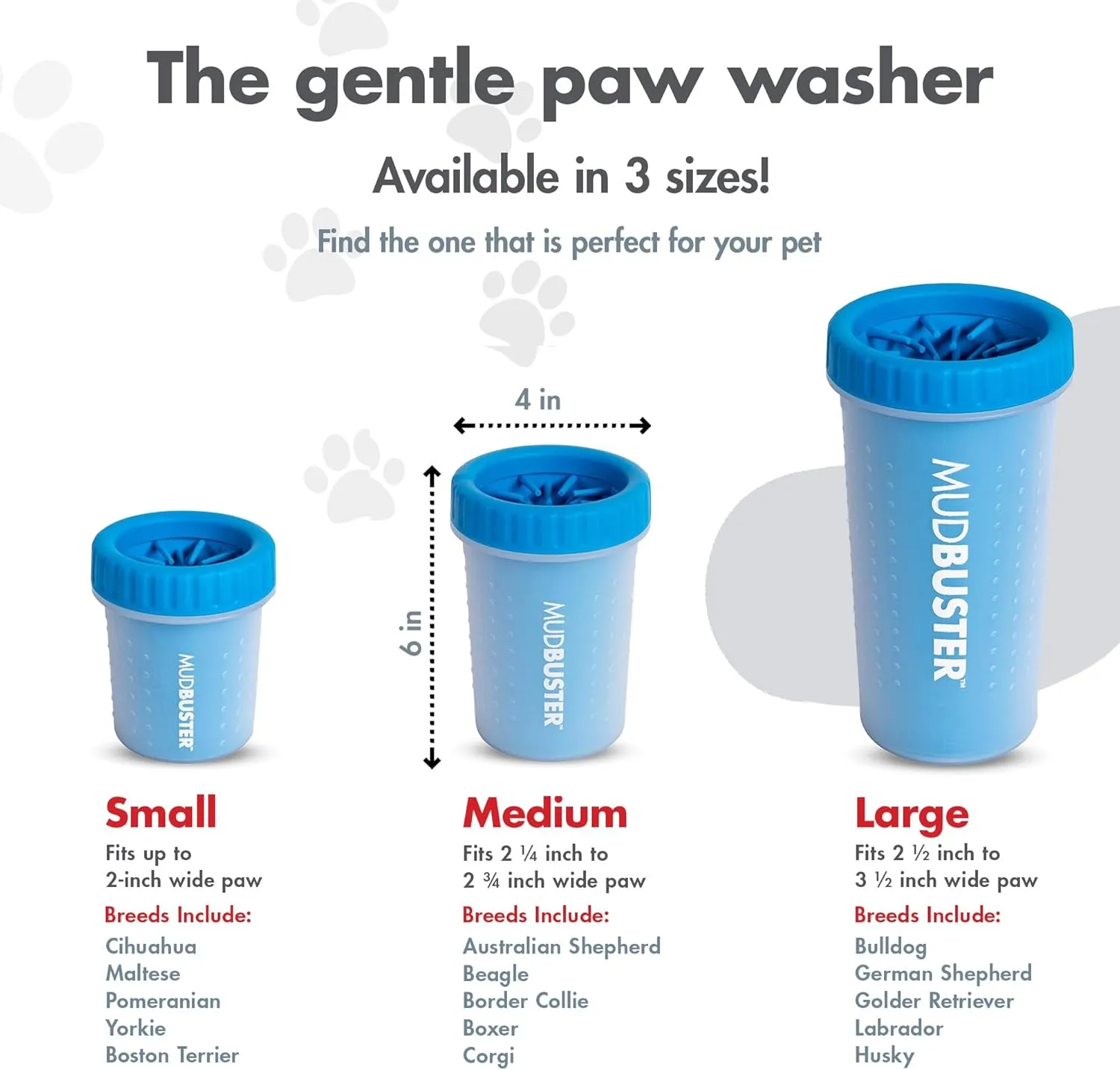 Dexas MudBuster Portable Dog Paw Washer/Paw Cleaner, Medium, Pro Blue