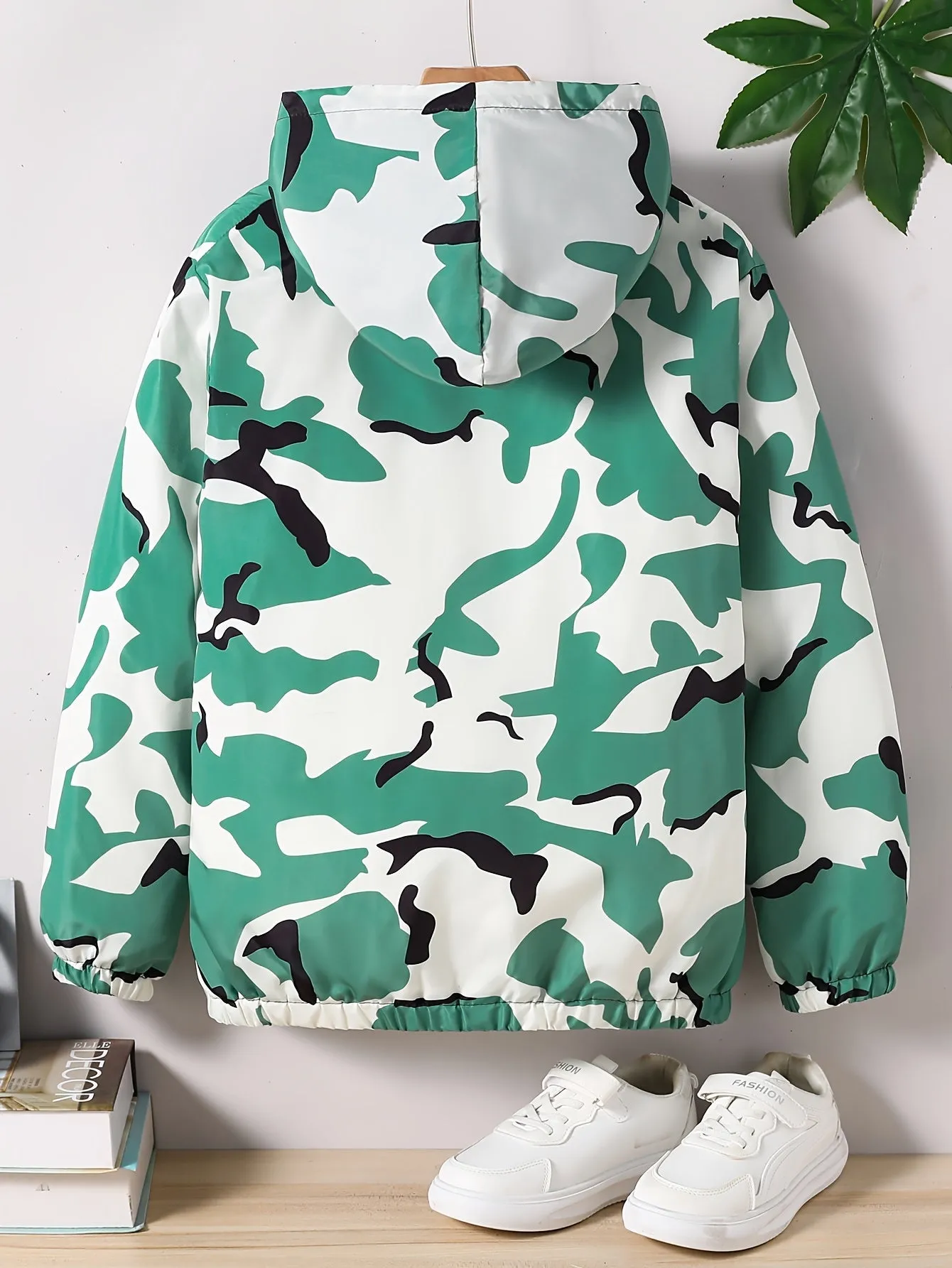 Digital Camouflage Print Hooded Zip-Up Jacket for Boys