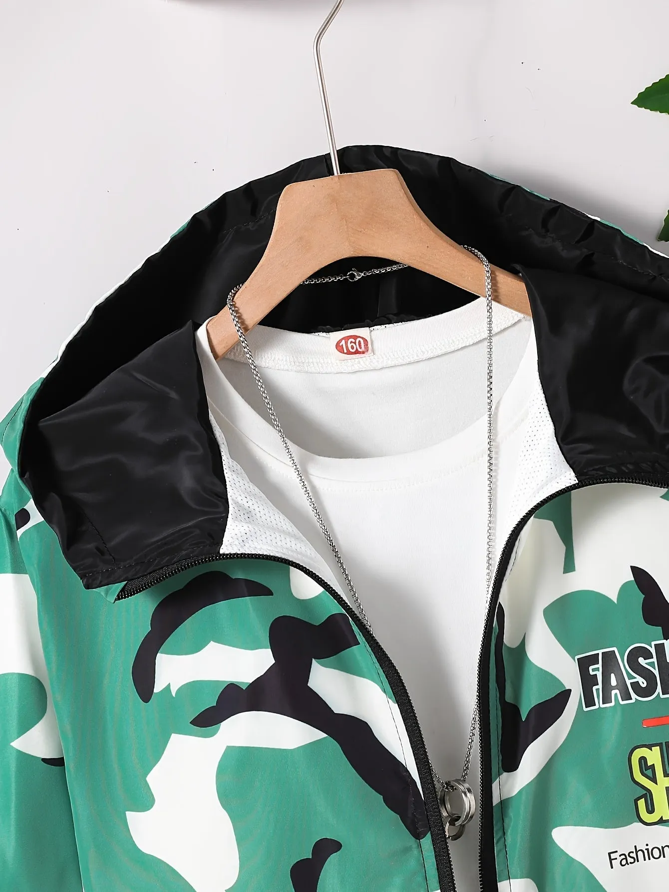 Digital Camouflage Print Hooded Zip-Up Jacket for Boys