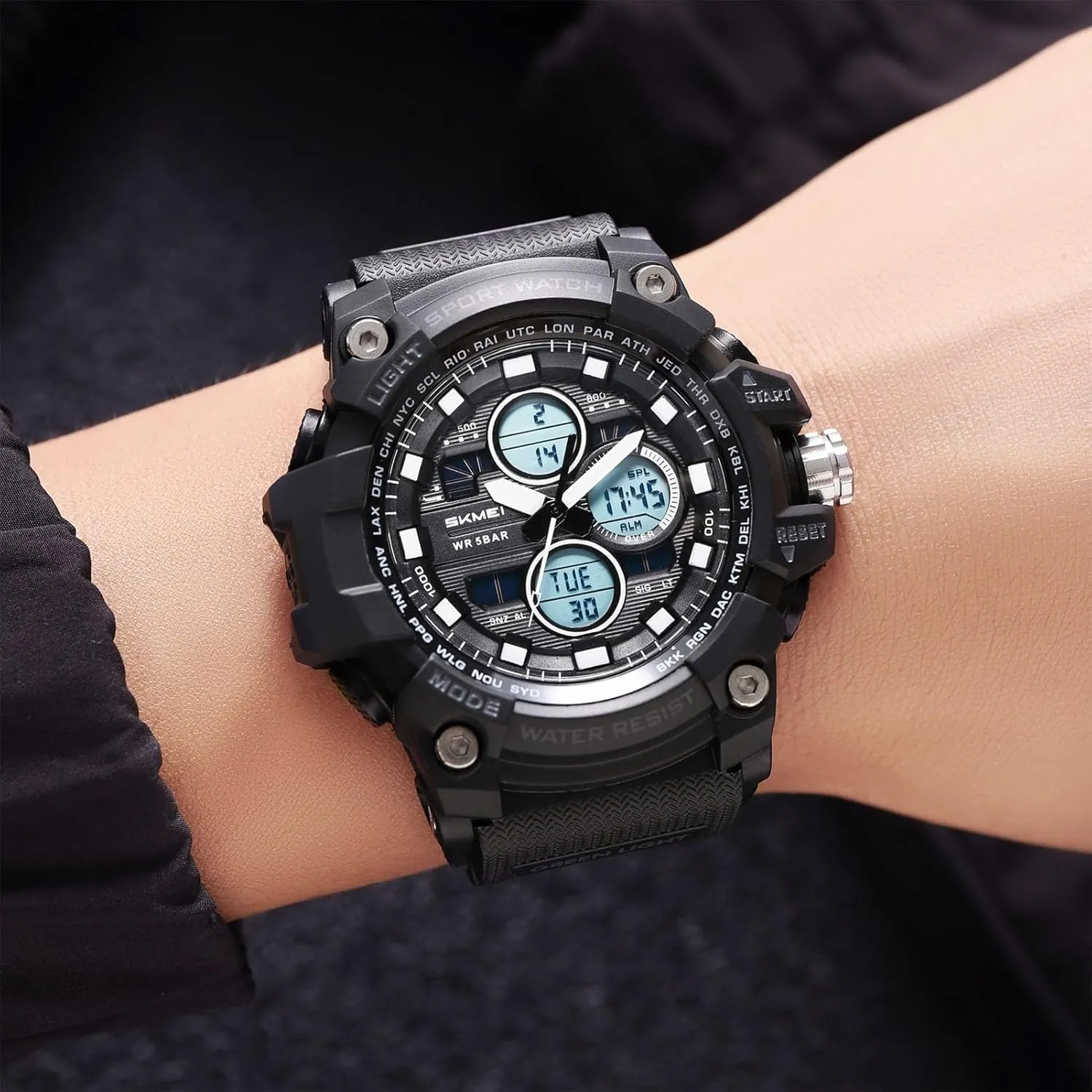 Digital Outdoor Watch for Men, Waterproof 50M, 3 Time Display, Chronograph, Alarm, 12/24 Hour Format, Backlight, Rugged Design for Hiking, Camping, Survival