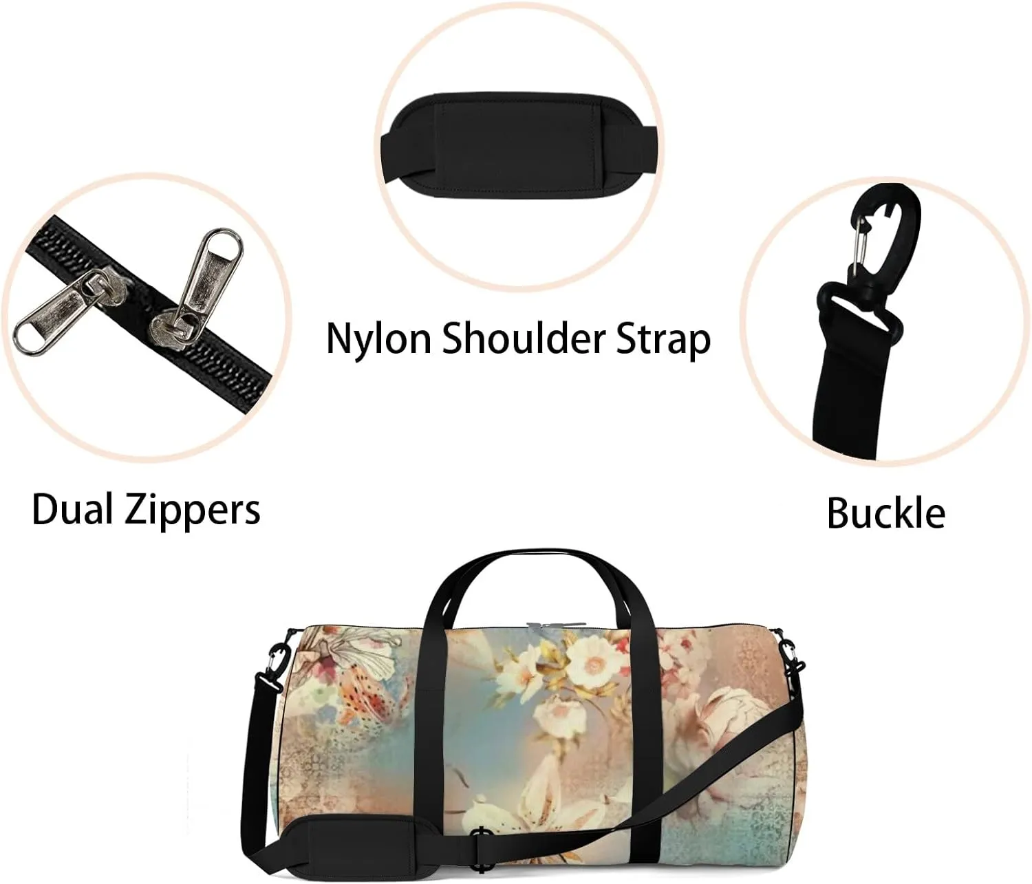 Digital Printing Textile Pattern Wallpaper Sports Bag Tote Bag Waterproof Gym Bag with Shoulder Strap Zipper 2 Side Pockets for Men and Women, Travel and Storage Shoulder Bag.