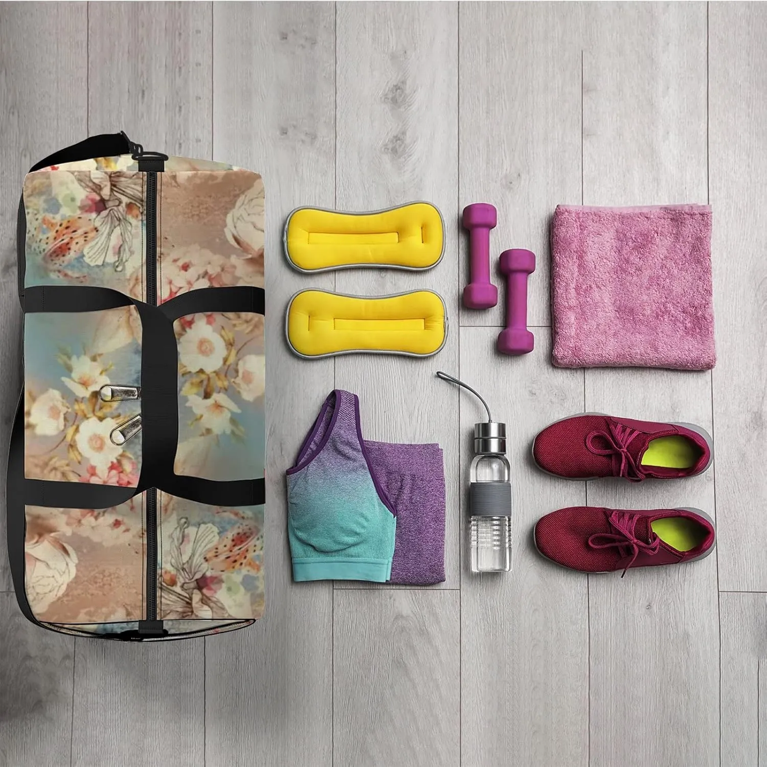 Digital Printing Textile Pattern Wallpaper Sports Bag Tote Bag Waterproof Gym Bag with Shoulder Strap Zipper 2 Side Pockets for Men and Women, Travel and Storage Shoulder Bag.