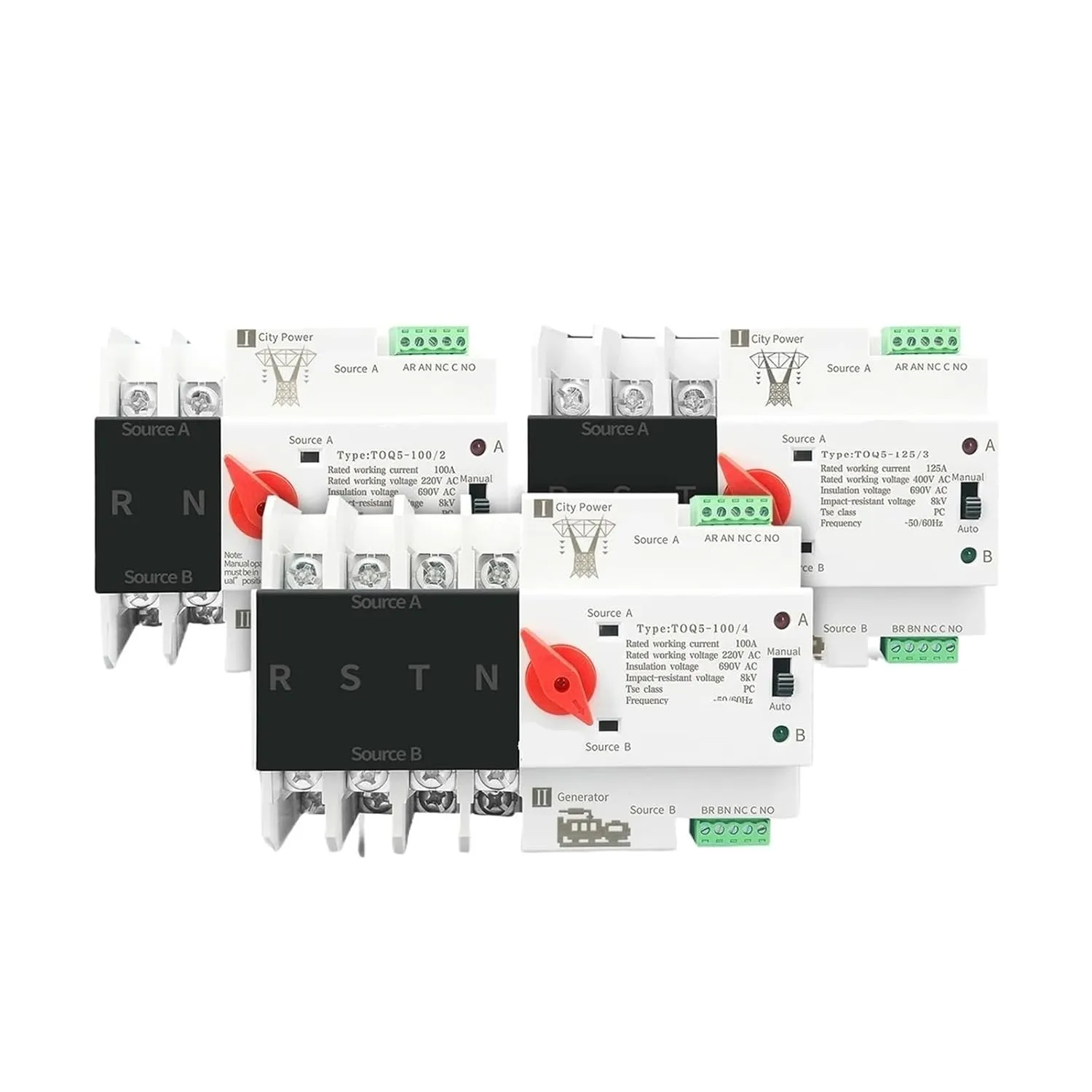 Din Rail 2P 3P 4P ATS Dual Power Automatic Transfer Switch Electrical Selector Uninterrupted Power 63A 100A Mini(2P,125A)