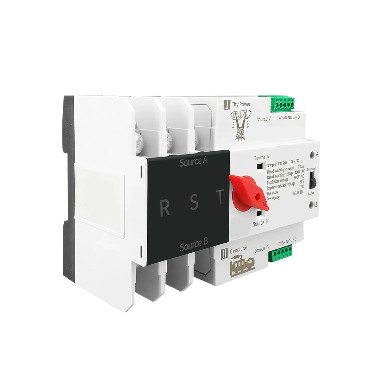 Din Rail 2P 3P 4P ATS Dual Power Automatic Transfer Switch Electrical Selector Uninterrupted Power 63A 100A Mini(2P,125A)