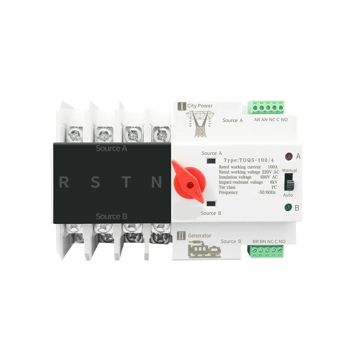 Din Rail 2P 3P 4P ATS Dual Power Automatic Transfer Switch Electrical Selector Uninterrupted Power 63A 100A Mini(2P,125A)