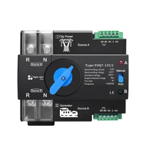 Din Rail ATS 110V 120V Dual Power Automatic Transfer Electrical Selector Switch Uninterrupted 2P 63A 100A 125A(63A)