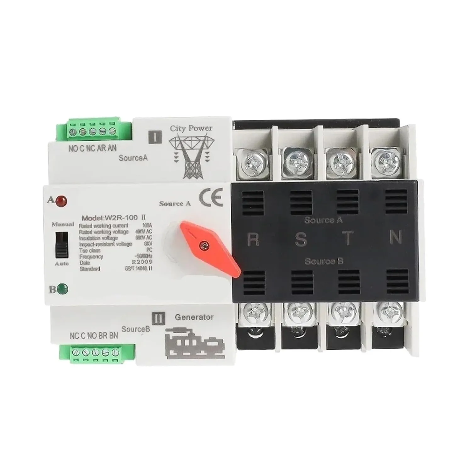 Din Rail ATS 110V 220V 63A 100A Dual Power Automatic Transfer Switch 50/60Hz PC Grade Auto or Manual Selection(110V,2P 63A)