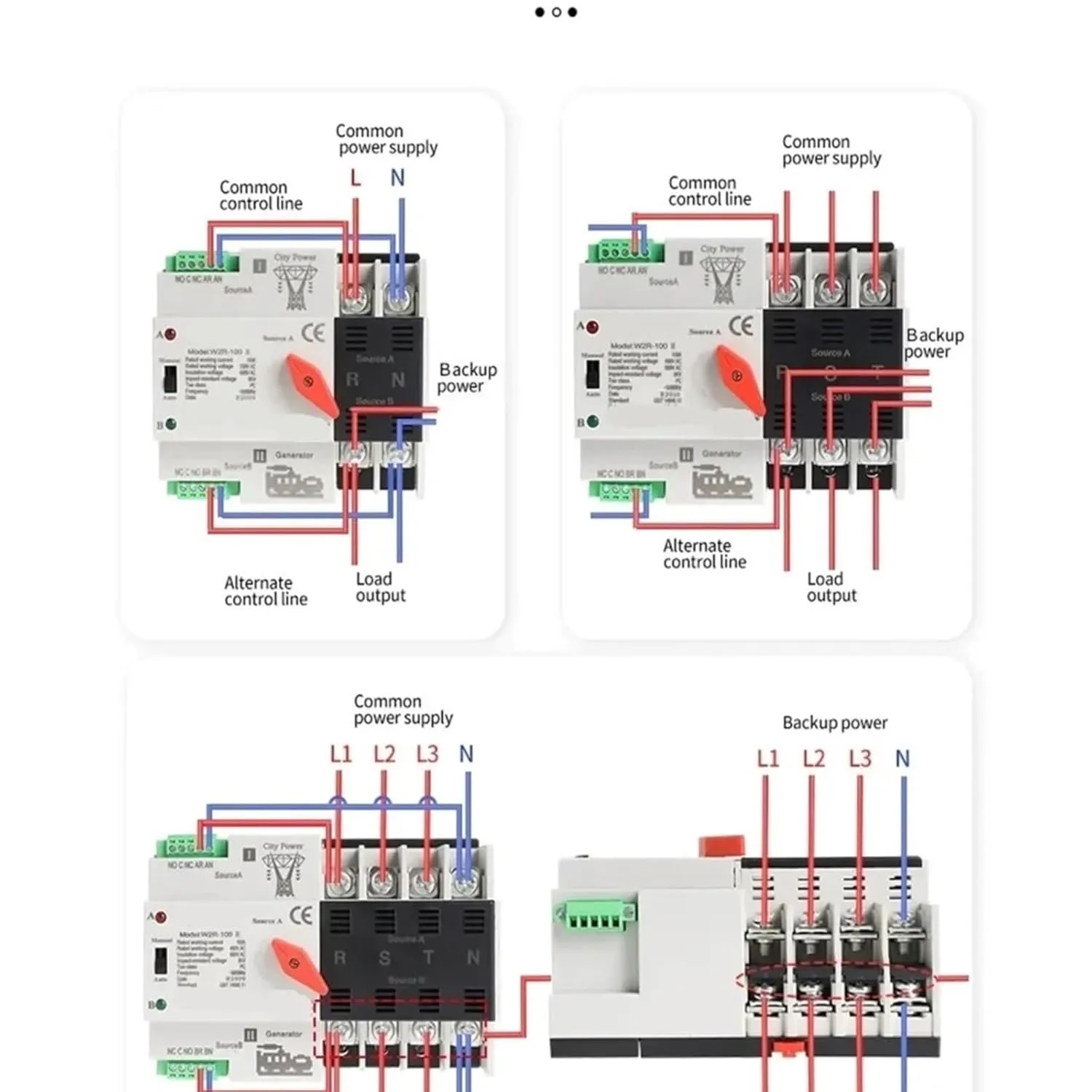 Din Rail ATS 110V 220V 63A 100A Dual Power Automatic Transfer Switch 50/60Hz PC Grade Auto or Manual Selection(110V,2P 63A)