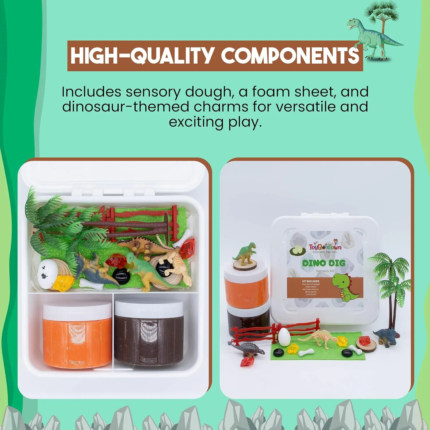 Dino Dig Sensory Kit Dinosaur Sensory Play, Cognitive Development and Fine Motor Skills, Tactile Activities for On The Go, Sensory Toys for Preschoolers and Kids Ages 4-8