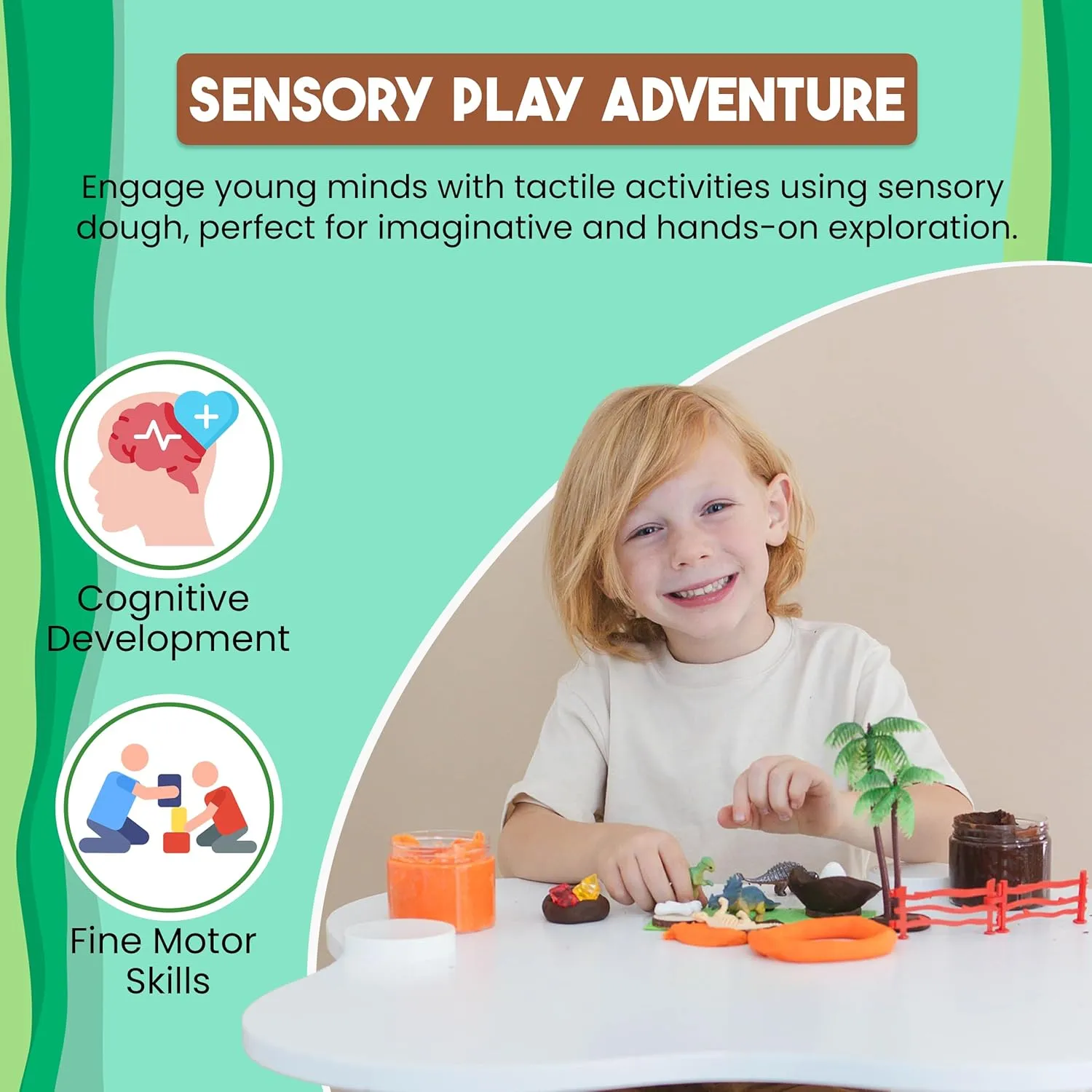 Dino Dig Sensory Kit Dinosaur Sensory Play, Cognitive Development and Fine Motor Skills, Tactile Activities for On The Go, Sensory Toys for Preschoolers and Kids Ages 4-8